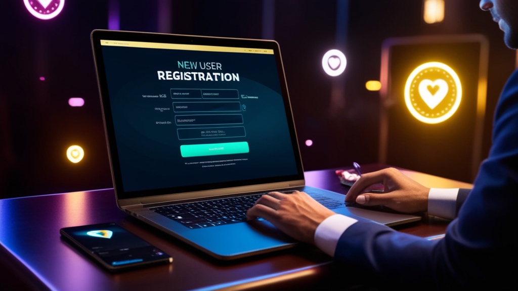 Formulario de registro de Dart Winner en una laptop con luz neón