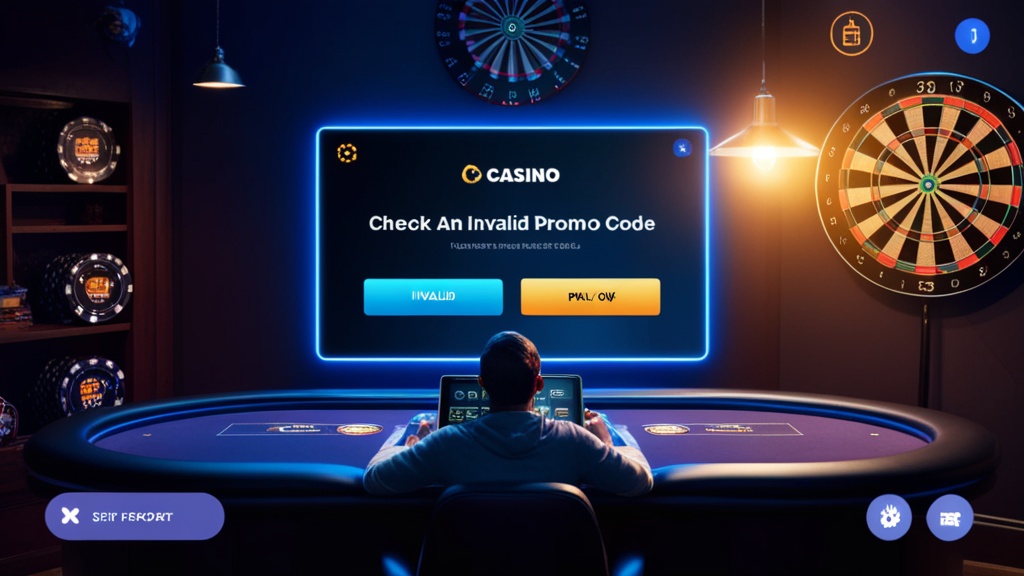Pantalla de error de código promocional en un entorno de casino