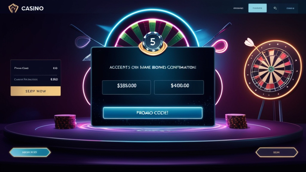 Pantalla de casino con campo para código promocional y luces neón